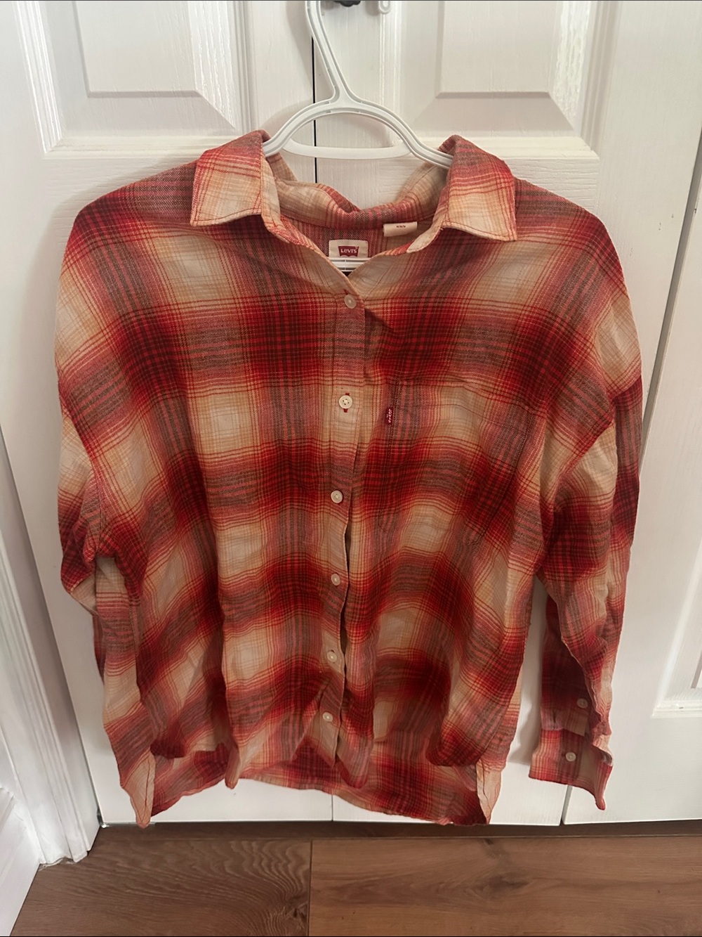 Levi's Red and Cream Plaid Lightweight Button-Front Shirt